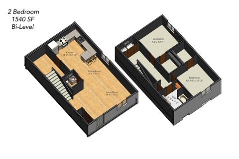 Floor plan for 2 beds, 1.5 baths, 1540 sqft